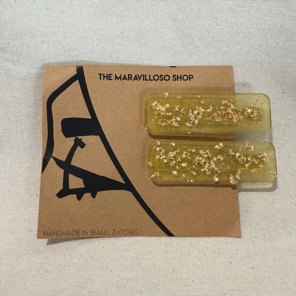Green, Gold Flowers & Green Flakes Hair Clips